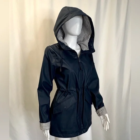 Hollister Hooded Coated Raincoat Womens Size XS Navy Cargo Pocket Anorak Shell - Picture 4 of 12
